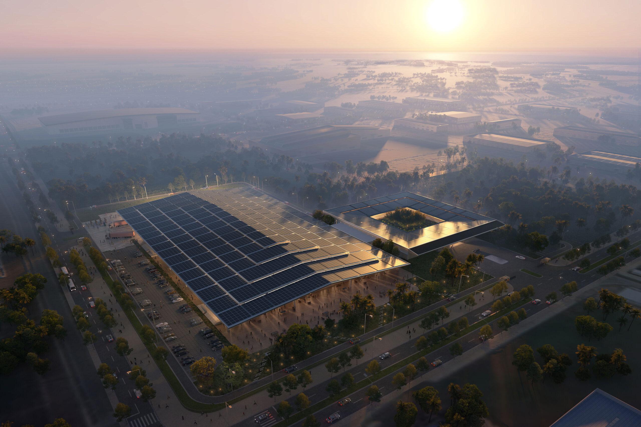 1017-Myanmar-Aerial-from-Northeast Industrial Oasis Lightion - Northeast Aerial View - Myanmar - Visualisation